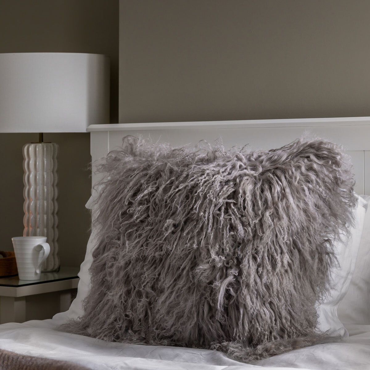 Naturally Sheepskins Mongolian Cushion, 50 x 50 cm in Grey