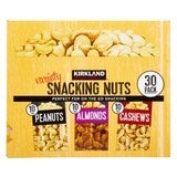 Yellow box of Kirkland Signature Snacking Nuts Pack of 30