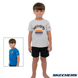 Skechers Kids 3 Piece Set with x2 T-Shirts and x1 Short in Grey, Dark Blue & Black