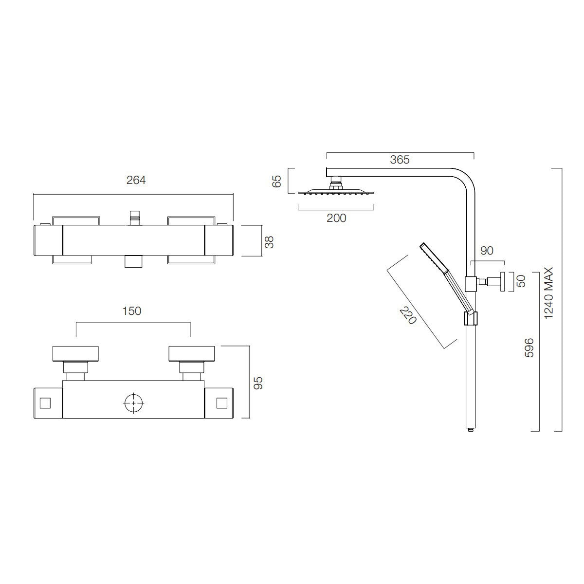 Tavistock Area Square Exposed Two Function Shower