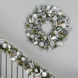 Silver decorated wreath on lifestyle background