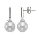 9-10mm Cultured Freshwater White Pearl & 0.06ctw Diamond Earrings, 14ct White Gold