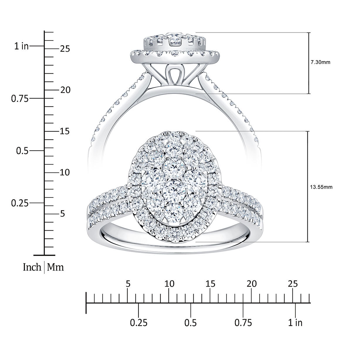 1.00ctw Round Brilliant Cut Diamond Cluster Ring, 14ct White Gold