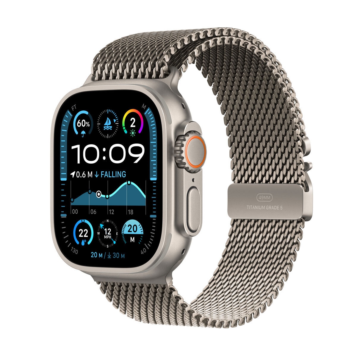 Apple Watch Ultra 2 GPS + Cellular, 49mm Titanium Case with Natural Titanium Milanese - Large, MX5T3QA/A