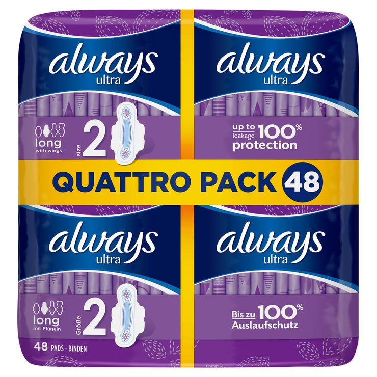 Always Ultra Long Size 2 Sanitary Towels With Wings, 48 Pads | Costco UK