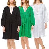 Elle Embroidery Anglaise Cotton 3/4 Sleeve Dress in 3 Colours & 4 Sizes