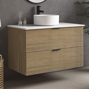 Ove Archie 900mm Wide Wall Mounted Vanity with 2 Drawers in Natural Oak