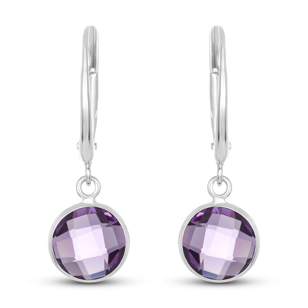 Round Cut Amethyst Earrings, 14ct White Gold