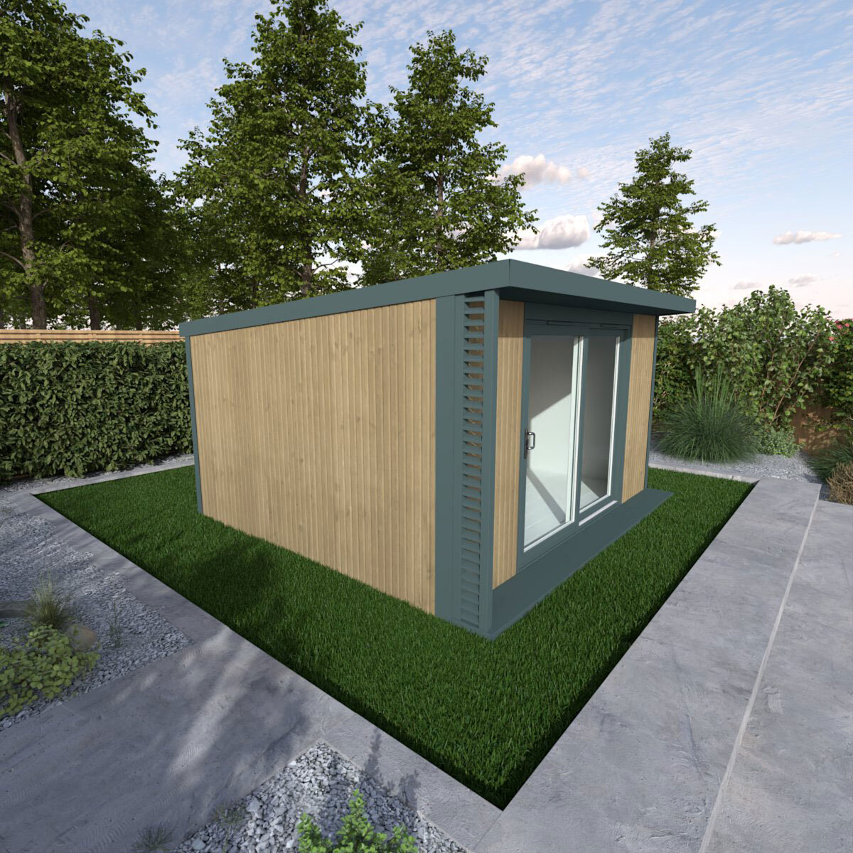 Installed Green Retreats Basebox Plus Garden Room 4.2m x 3.6m