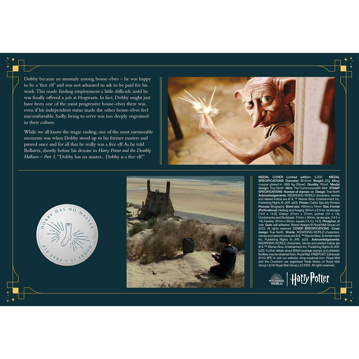 Official Harry Potter Limited Edition Medal Cover Dobby the House-Elf by Royal Mail