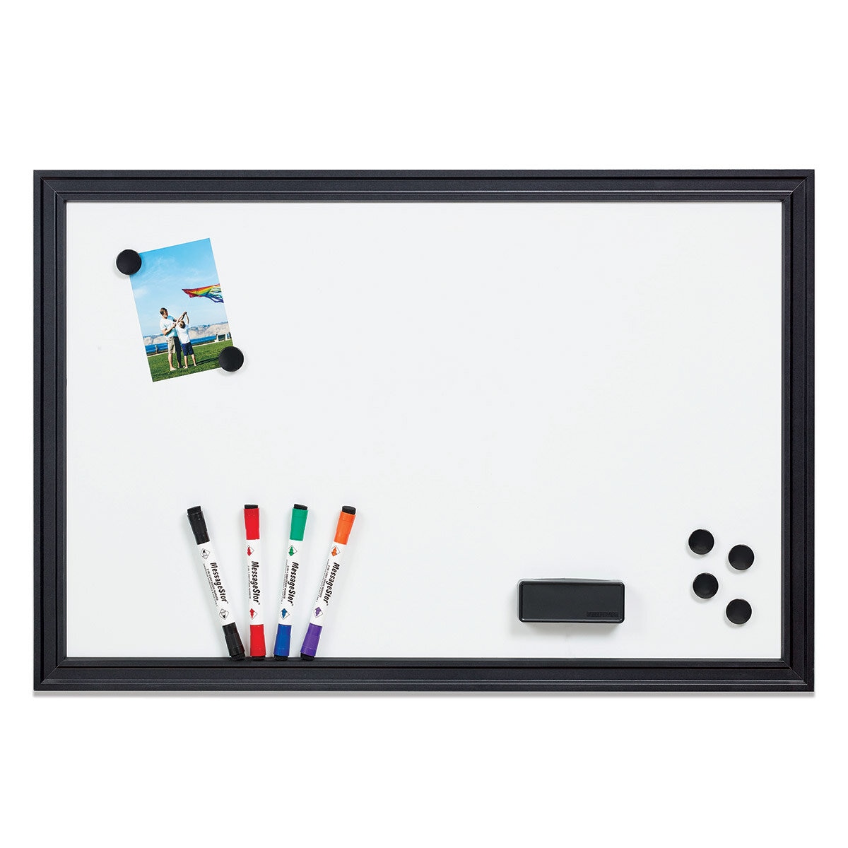 MessageStor® 24"x36" Magnetic Dry Erase Board with Accessories, Black Frame