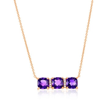 Cushion Cut Amethyst & 0.04ctw Diamond Pendant, 14ct Rose Gold