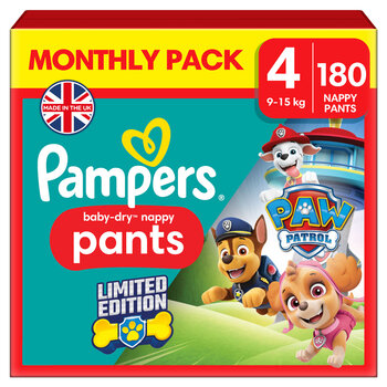 Pampers Paw Patrol Baby Dry Nappy Pants Size 4, 180 Pack