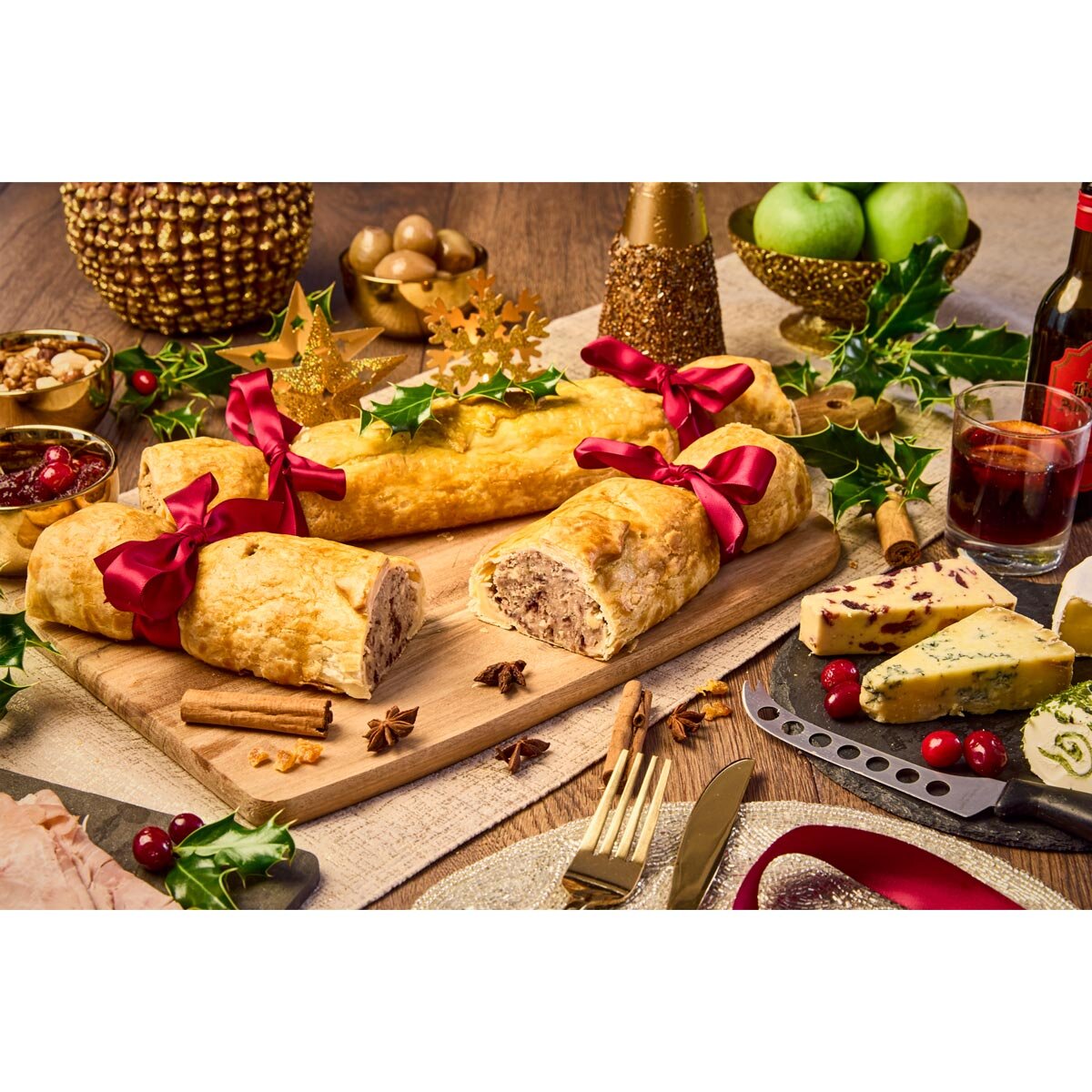 Sausage Roll Crackers on Christmas Table