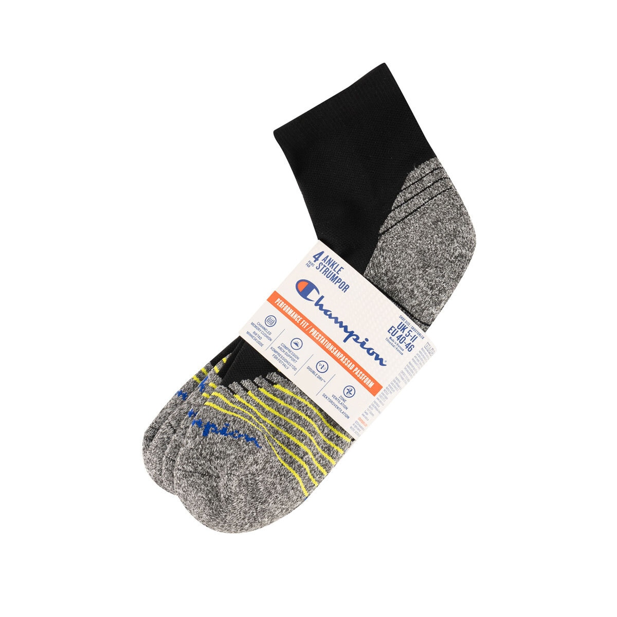 Champion Men's Sport Tech Ankle Sock 4 Pack in Black