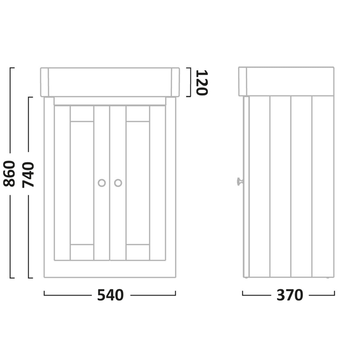 Line drawig of unit on white background with dimensions