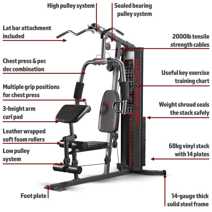 Marcy MWM-990 68kg (150lb) Stack Home Gym System With Floor Matting ...