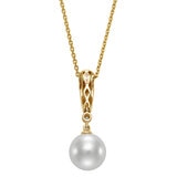 11-12mm Cultured Freshwater Pearl & 0.02ctw Diamond Pendant, 14ct Yellow Gold