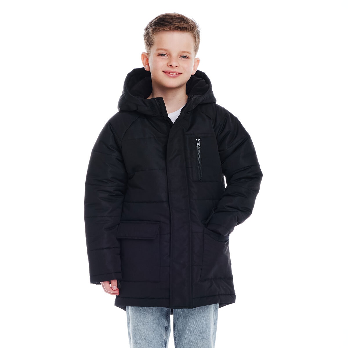 Andy & Evan Boys & Girls Back to School Quilted Parka in Black