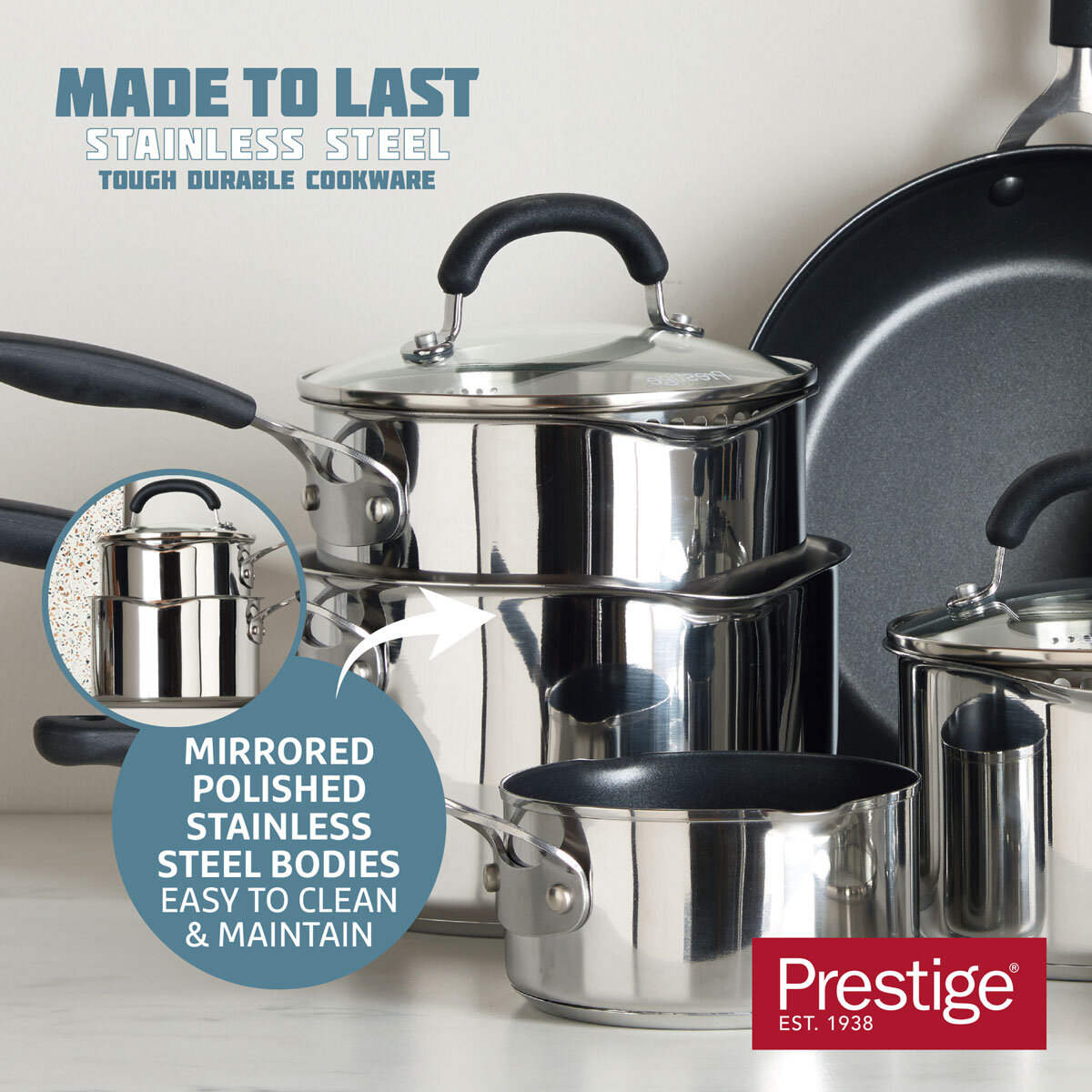 Prestige Stainless Steel Cookware Set, 13 Piece