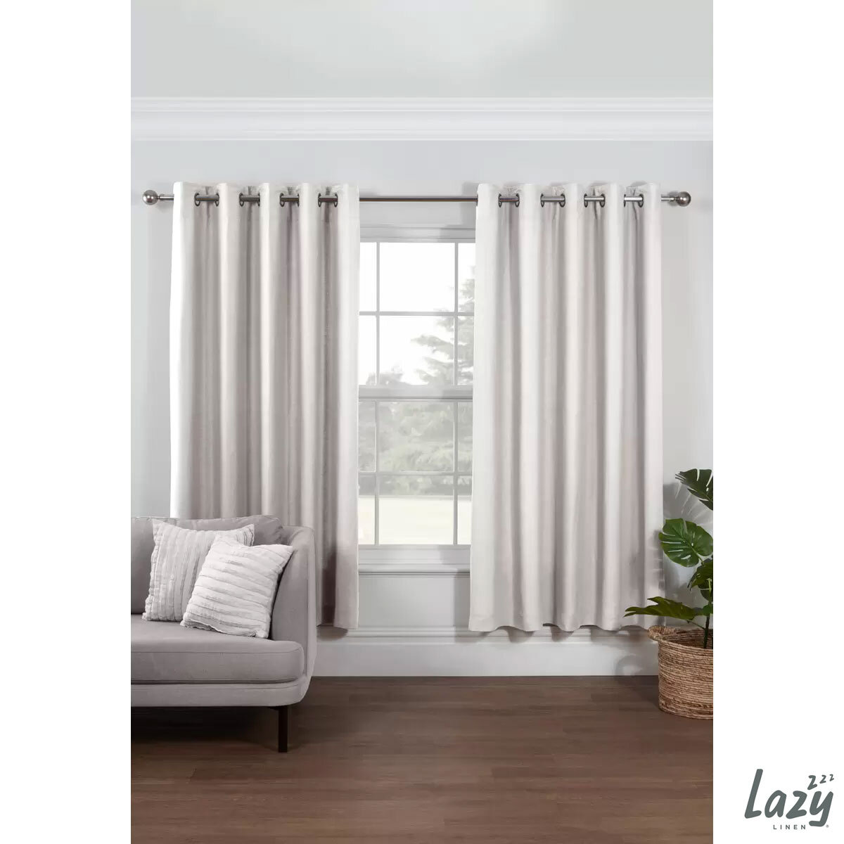 Lazy Linen 100% Washed Linen White Curtain, 167 x 183 cm 