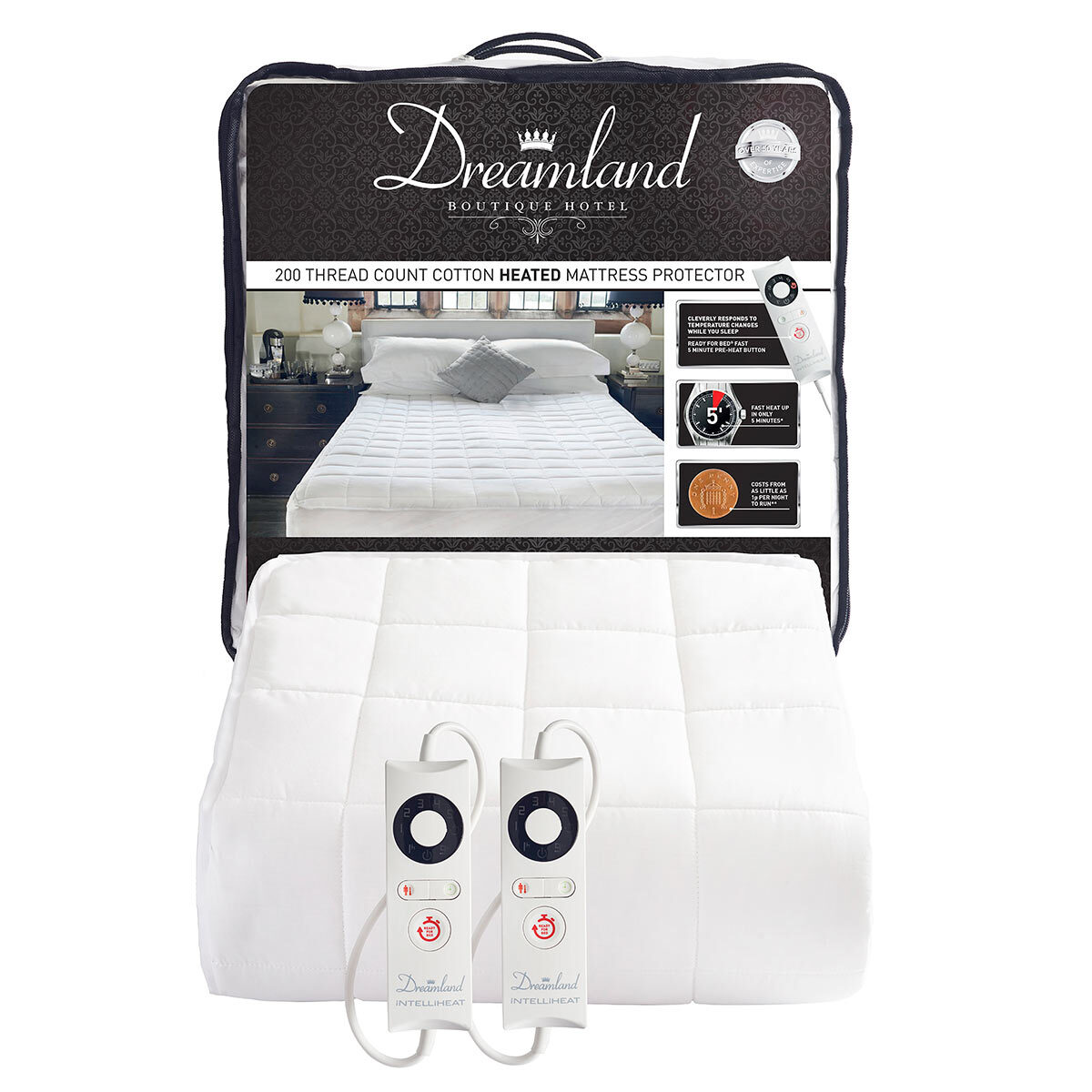 dreamland boutique dual control mattress protector superking