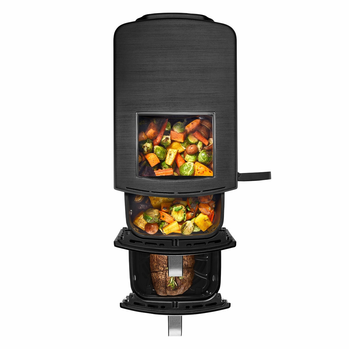 Gourmia Dual Basket Air Fryer showing top view window Gourmia Dual Basket Air Fryer showing top view window