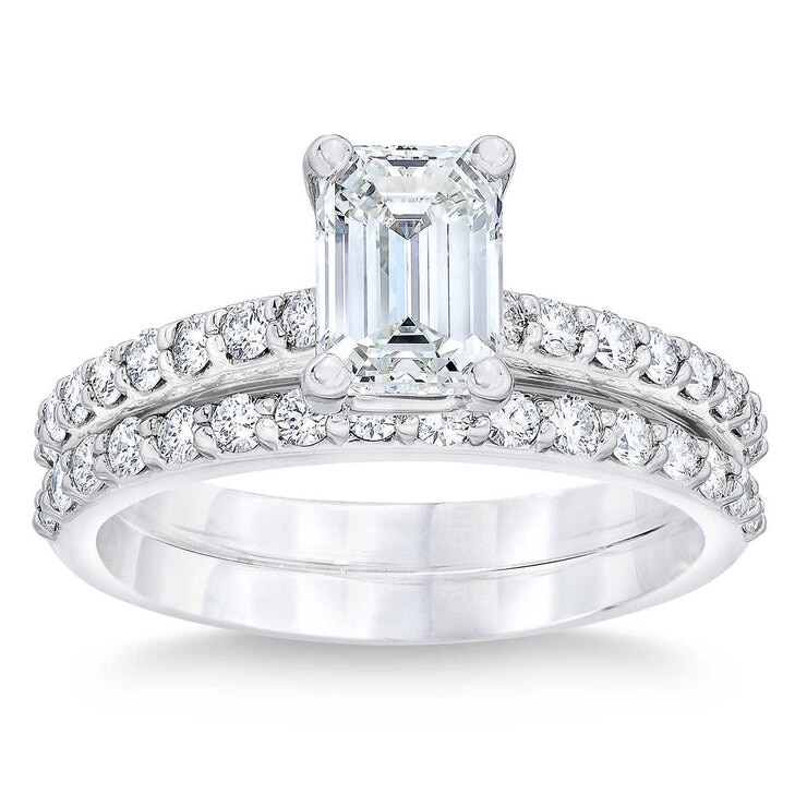 3.65ctw Emerald Cut Diamond Wedding Ring Set, Platinum | Costco UK