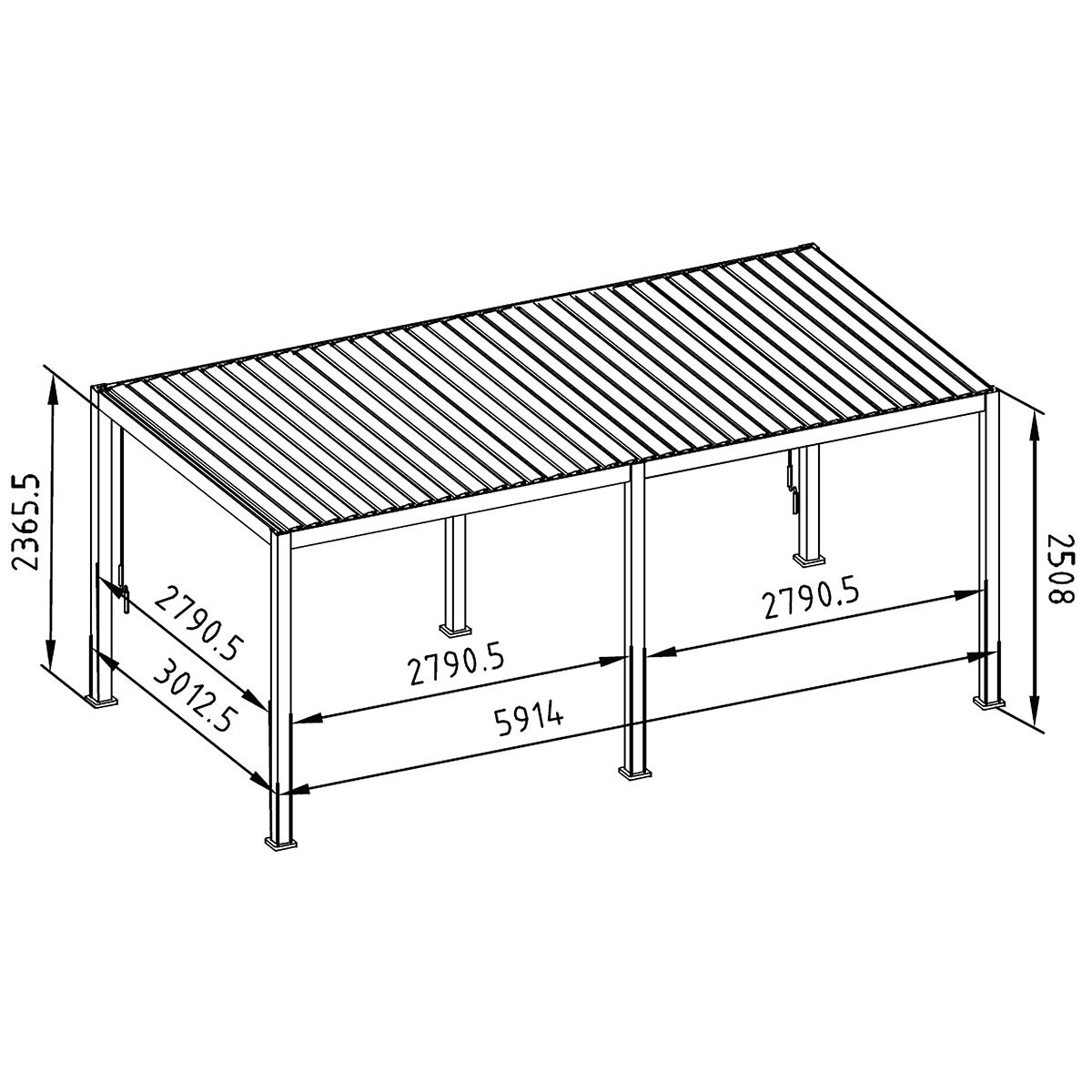 Mirador 10ft x 20ft (3m x 5.9m) Louvered Aluminium Pergola