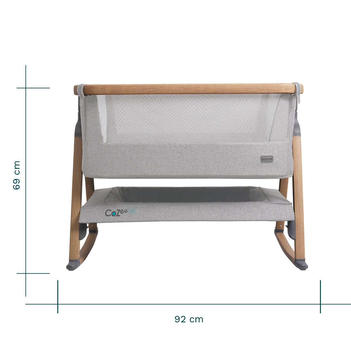 Tutti Bambini CoZee Air Rocking Bedside Crib, Oak & Silver