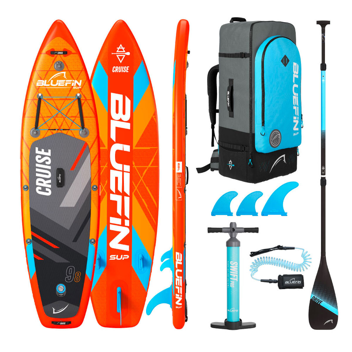 Bluefin Cruise 9.8ft (3.0m) SUP Inflatable Paddleboard Package in Sunburst Orange