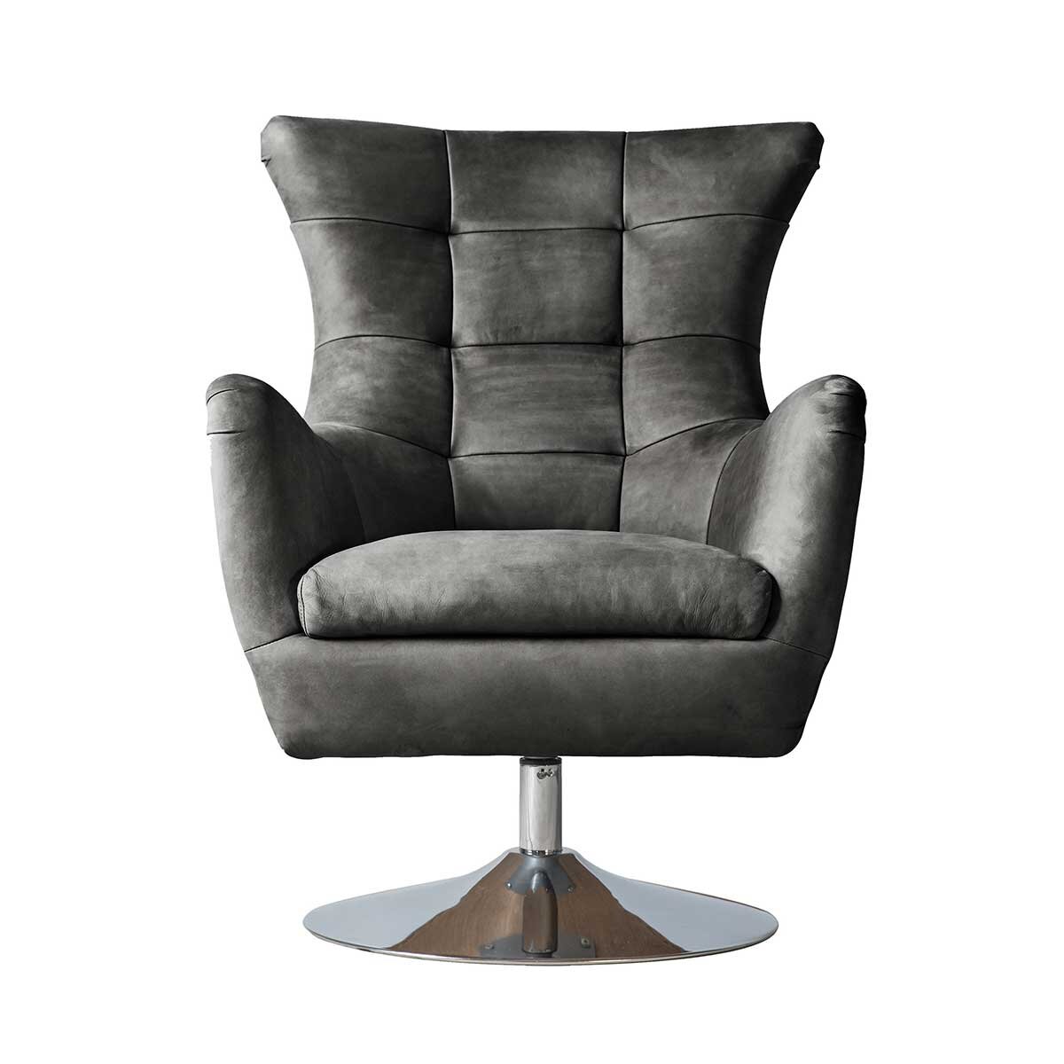 Gallery Newport Nubuck Leather Swivel Chair, Ebony