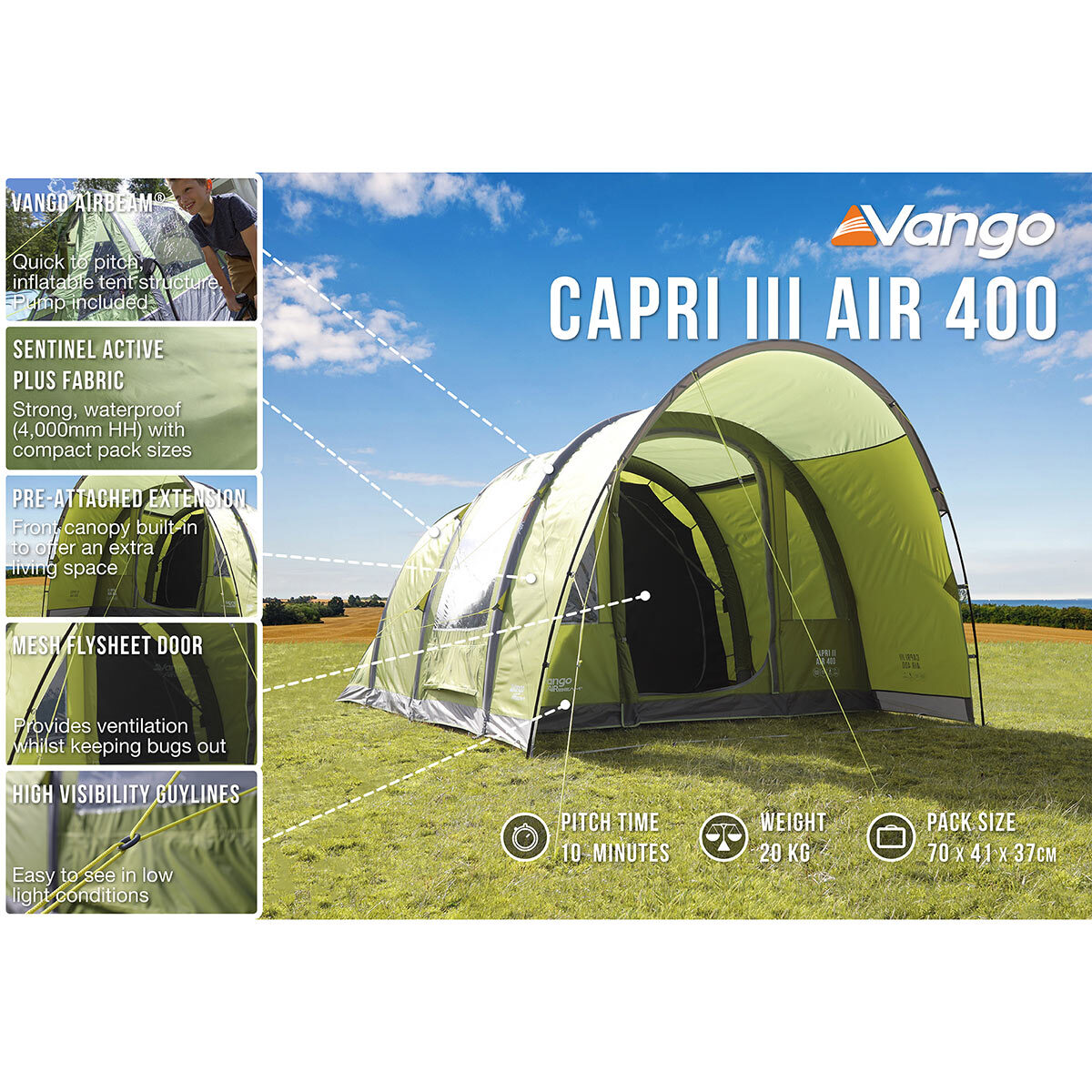 over het algemeen Vochtigheid Incubus Vango Capri III 400 AirBeam® 4 Person Family Tent | Costc...
