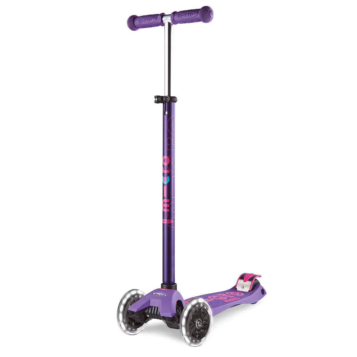 Micro Maxi Deluxe LED Purple Scooter with Medium Pink Helmet and Unicorn Lunch Bag (5+ Years) 