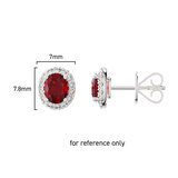 Oval Cut Ruby & 0.16ctw Diamond Halo Earrings, 14ct White Gold