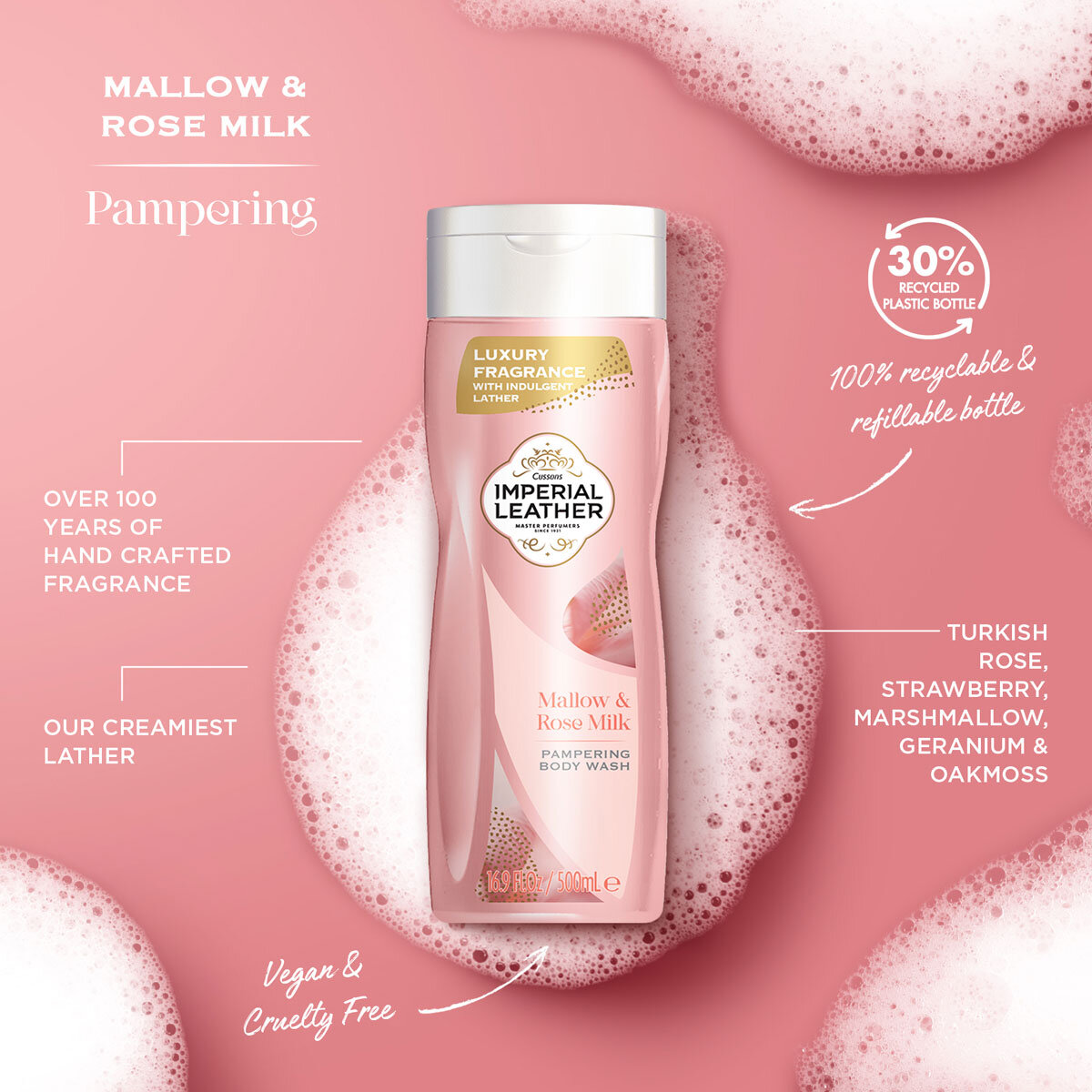 Imperial Leather Pampering Body Wash with Mallow & Rose Milk, 4 x 500ml