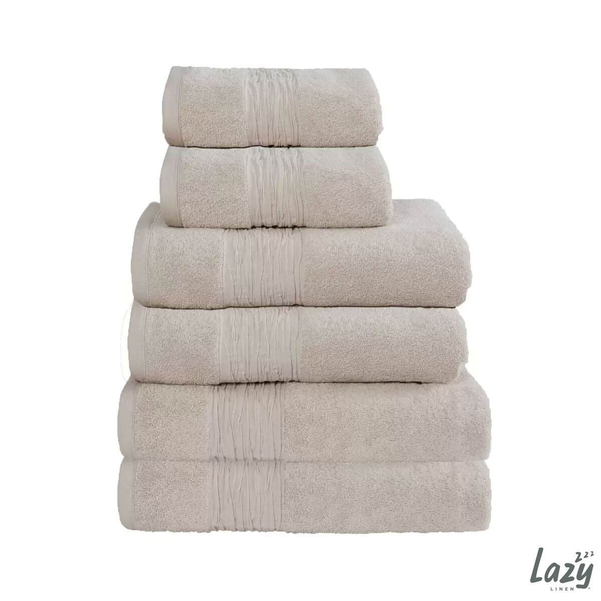 Lazy Linen 6 Piece Towel Bundle in Cream, 2 x Hand Towels, 2 x Bath Towels & 2 x Bath Sheets