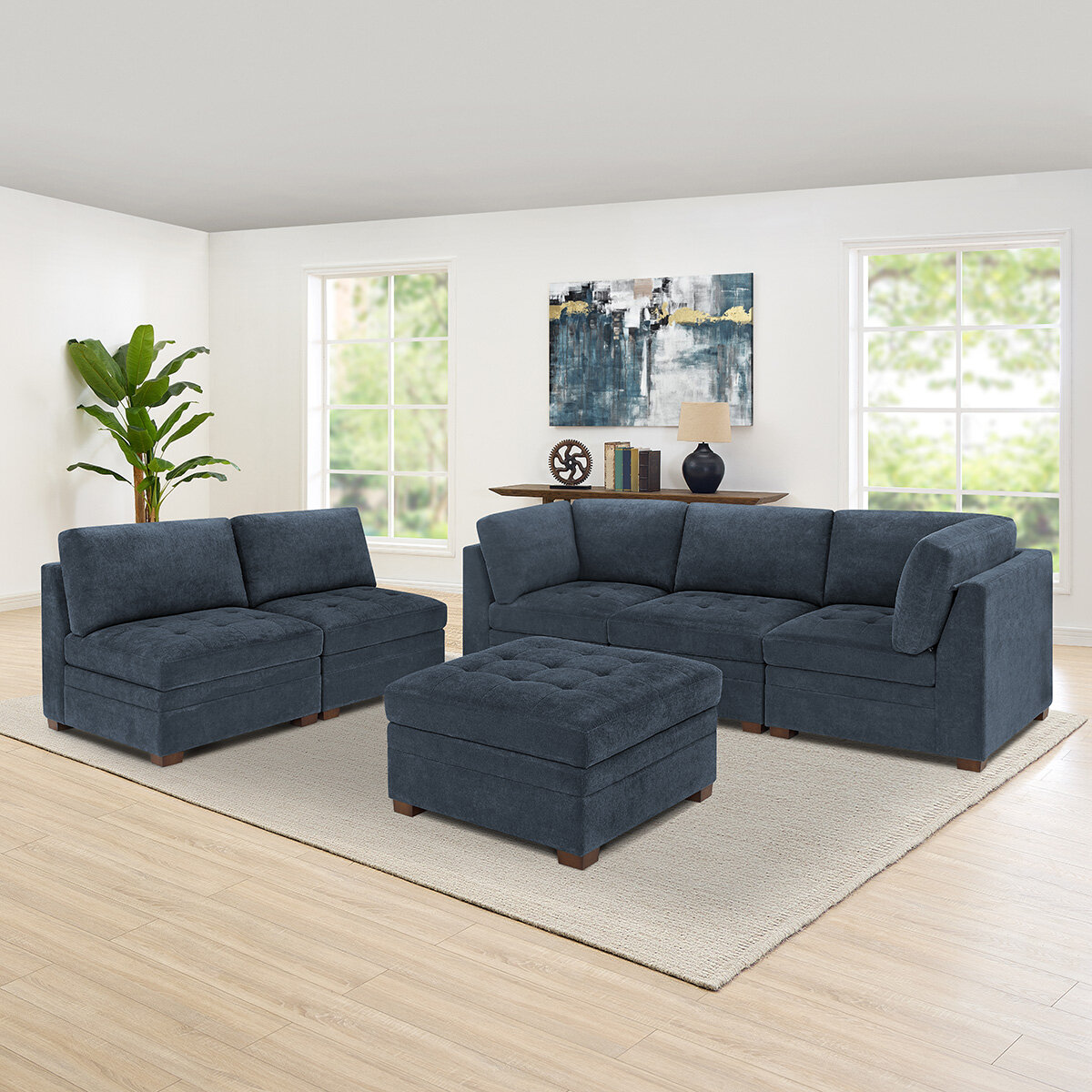 Thomasville Tisdale Blue 6 Piece Modular Fabric Sofa