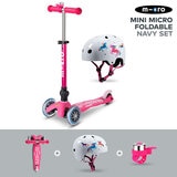 Micro Mini Foldable Pink Scooter with Small Unicorn Helmet and Pink Bell (2+ Years) 