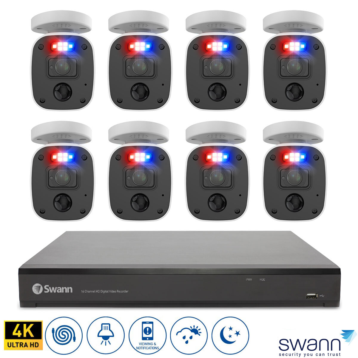 Swann 8 Channel 2TB DVR Recorder with 4 x 4K Enforcer™ Bullet Cameras, SWDVK-856804MQB-EU