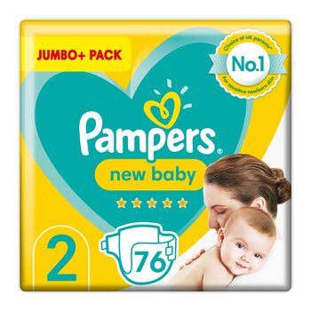 Pampers New Baby Nappies Size 2, Jumbo+ 76 Pack