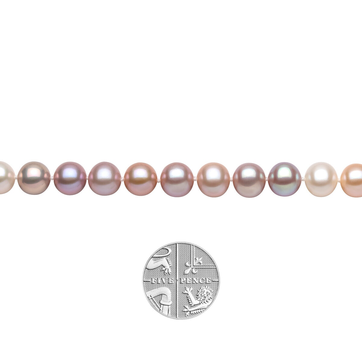 7.5mm Cultured Freshwater Multi Colour Pearl Necklace, 18ct White Gold