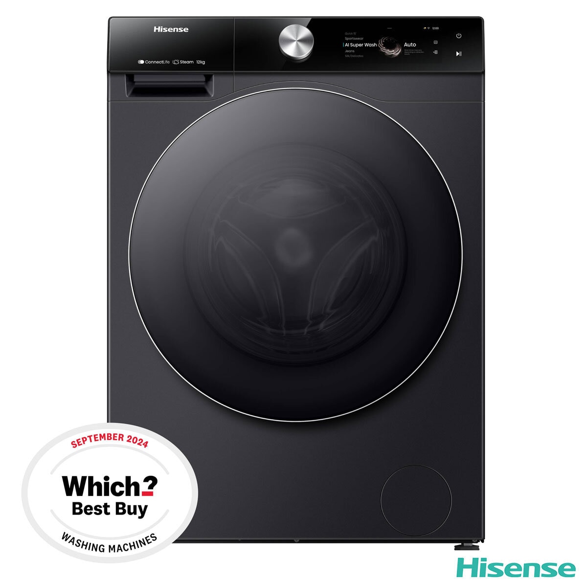 Hisense WF7S1247BB, 12kg, 1400rpm, Washing Machine A Rating in Black