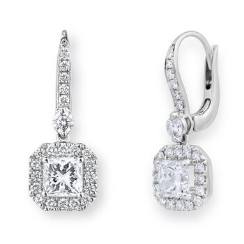 2.00ctw Princess Cut Diamond Halo Earrings, 18ct White Gold