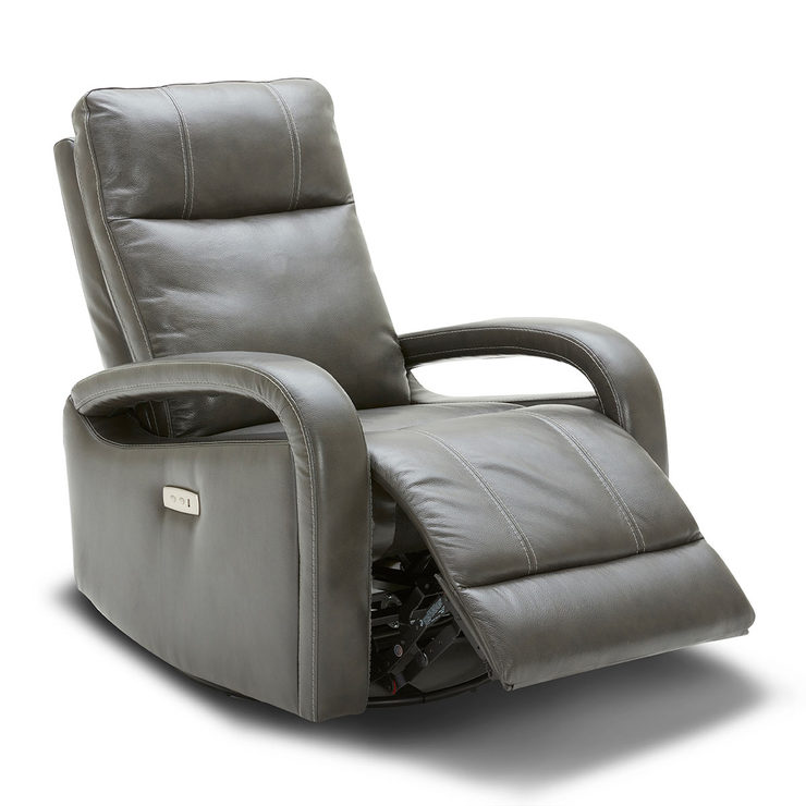 Kuka Grey Leather Power Recliner Chair with Swivel & Glide | Costco UK