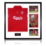 Steven Gerrard Signed 2005 Liverpool Framed Shirt, including 3 Photos