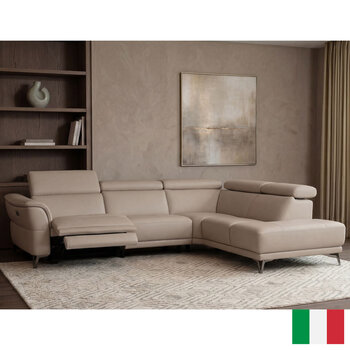 Nicoletti Charleston Beige Leather Power Reclining Corner Sofa with Chaise in 2 Configurations Nicoletti Charleston Beige Leather Power Reclining Corner Sofa with Chaise in 2 Configurations