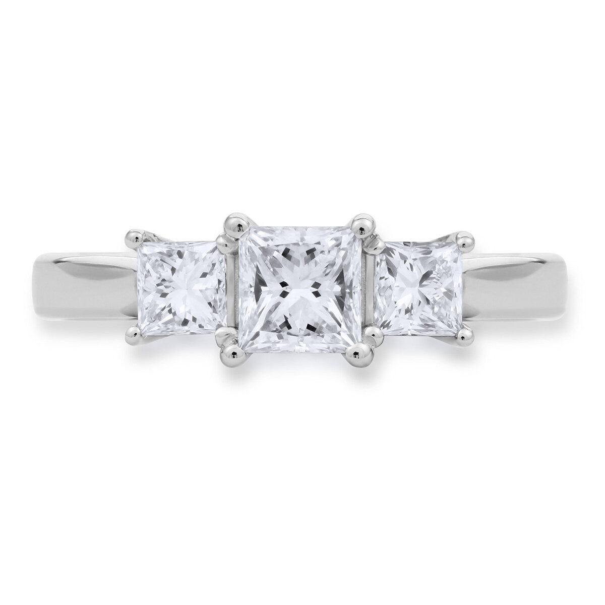 1.00ctw Princess Cut Diamond 3 Stone Ring, 18ct White Gold