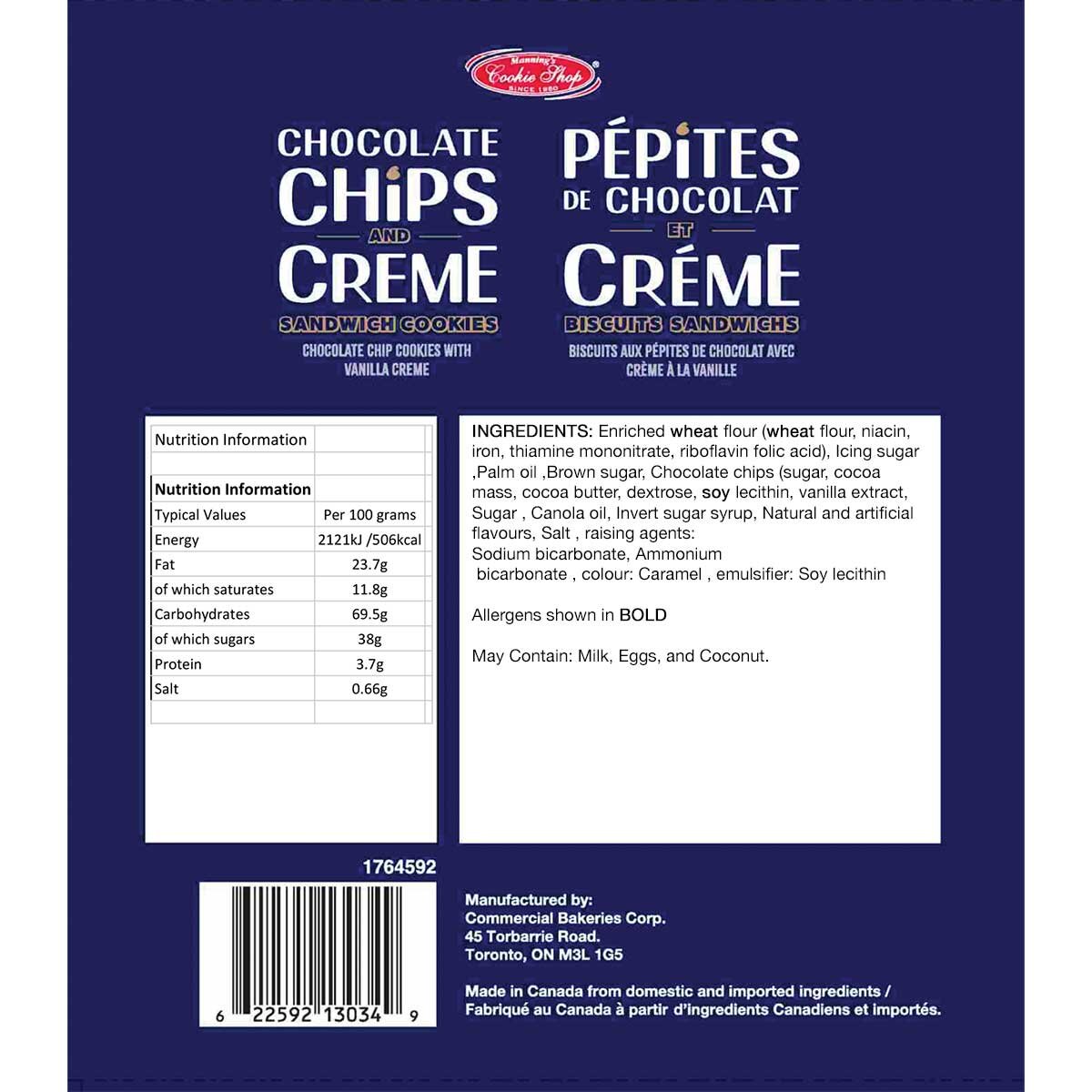 Manning's Chocolate & Creme Sandwich Cookies, 4 x 500g