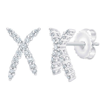 0.34ctw Round Brilliant Cut Diamond X-Shape Earrings, 14ct White Gold